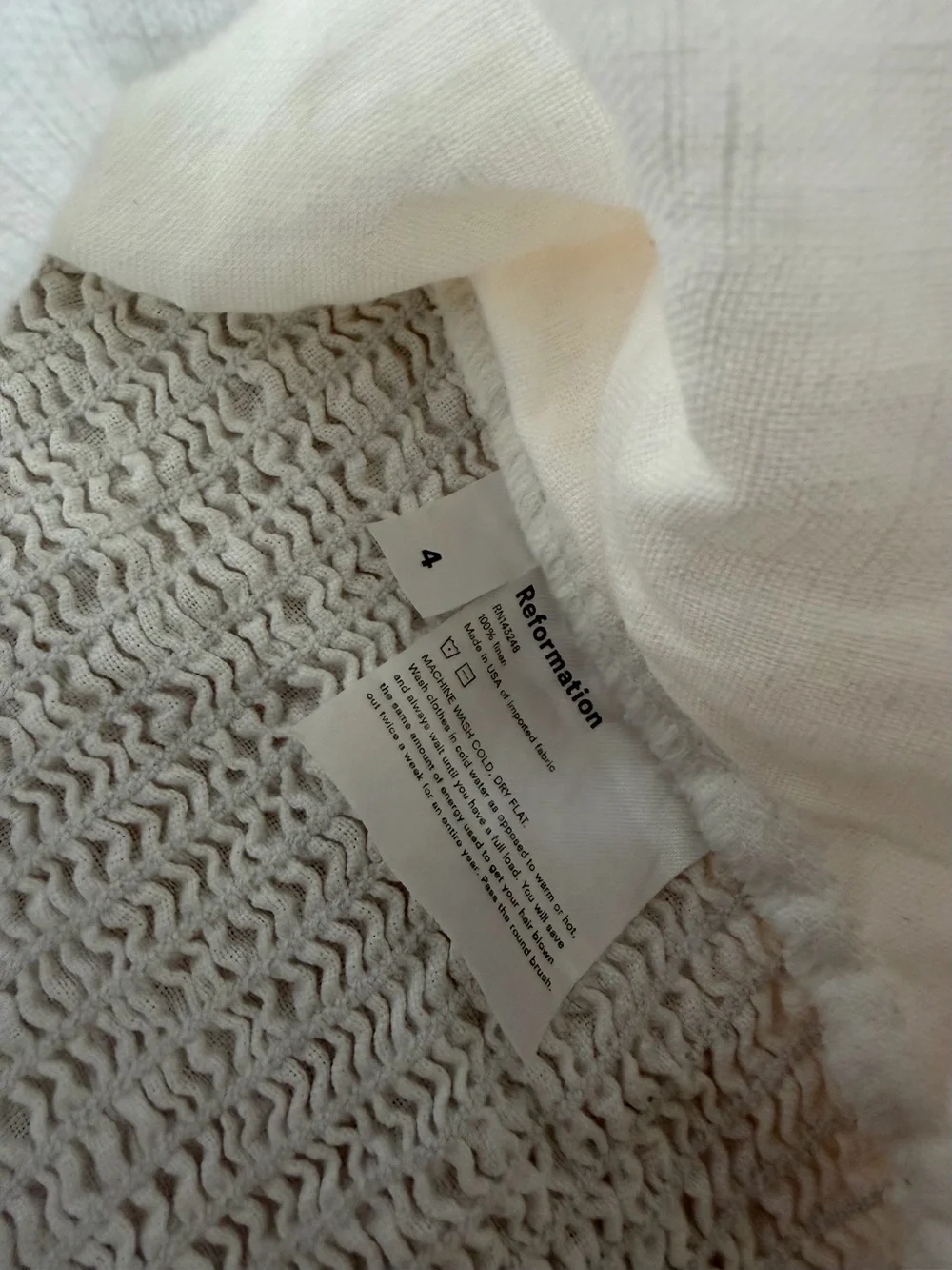 Reformation Framboise White Linen Puff Sleeve Top Size 4